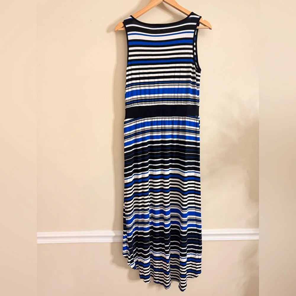 Neiman Marcus Black and Blue Striped Maxi‎ Dress size Large - Picture 4 of 11